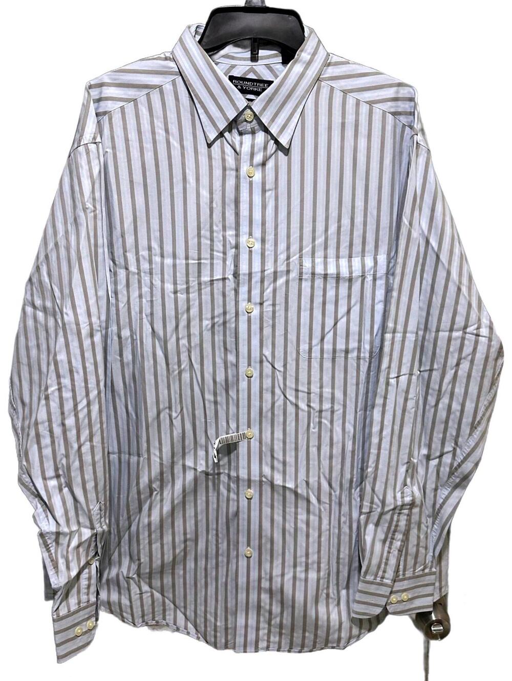 Roundtree & Yorke Men's Striped Button Down Long Sleeve Dress Shirt - Size XLT